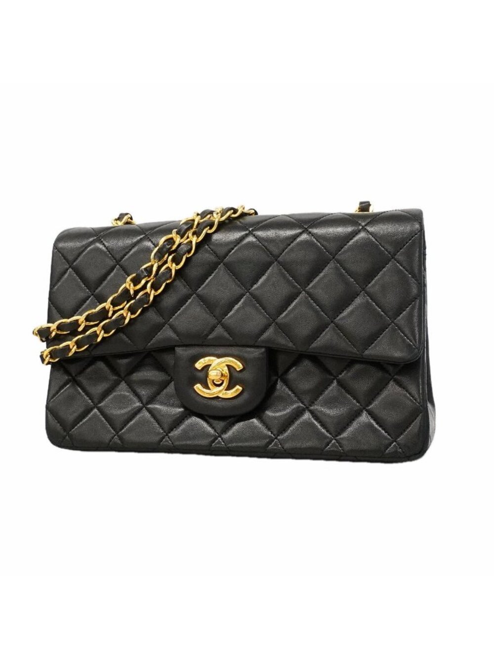 Chanel Shoulder Bag Quilted Lambskin Black Gold
